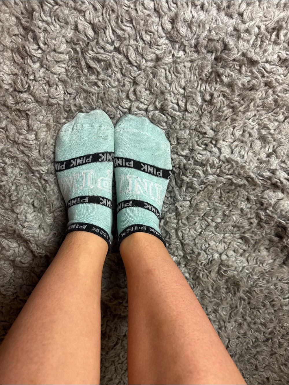 Light blue and black stripped pink Victoria secret low cut socks